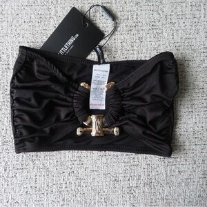 Black Bandeau Bikini Top with Gold Accent